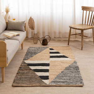 Handcrafted 100% Natural Hemp Rug  Natural Black & White Diamond Design - Gahlot International