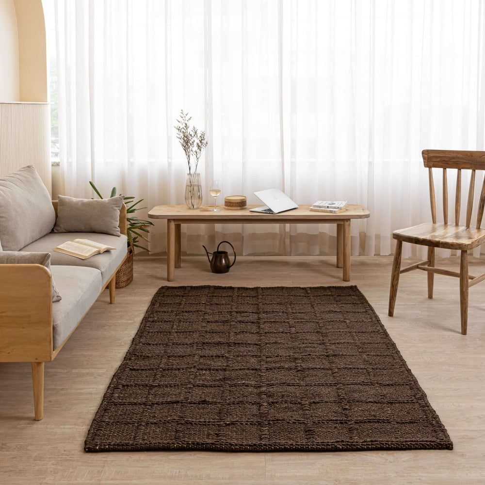 Handcrafted Dark Earth Hemp Rug - Rustic Elegance with Textured Charm - Gahlot International