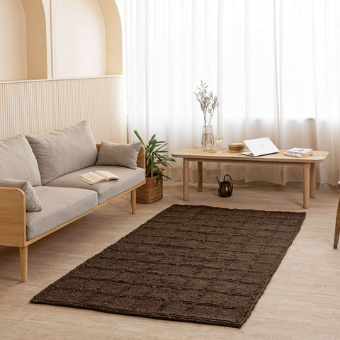 Handcrafted Dark Earth Hemp Rug - Rustic Elegance with Textured Charm - Gahlot International