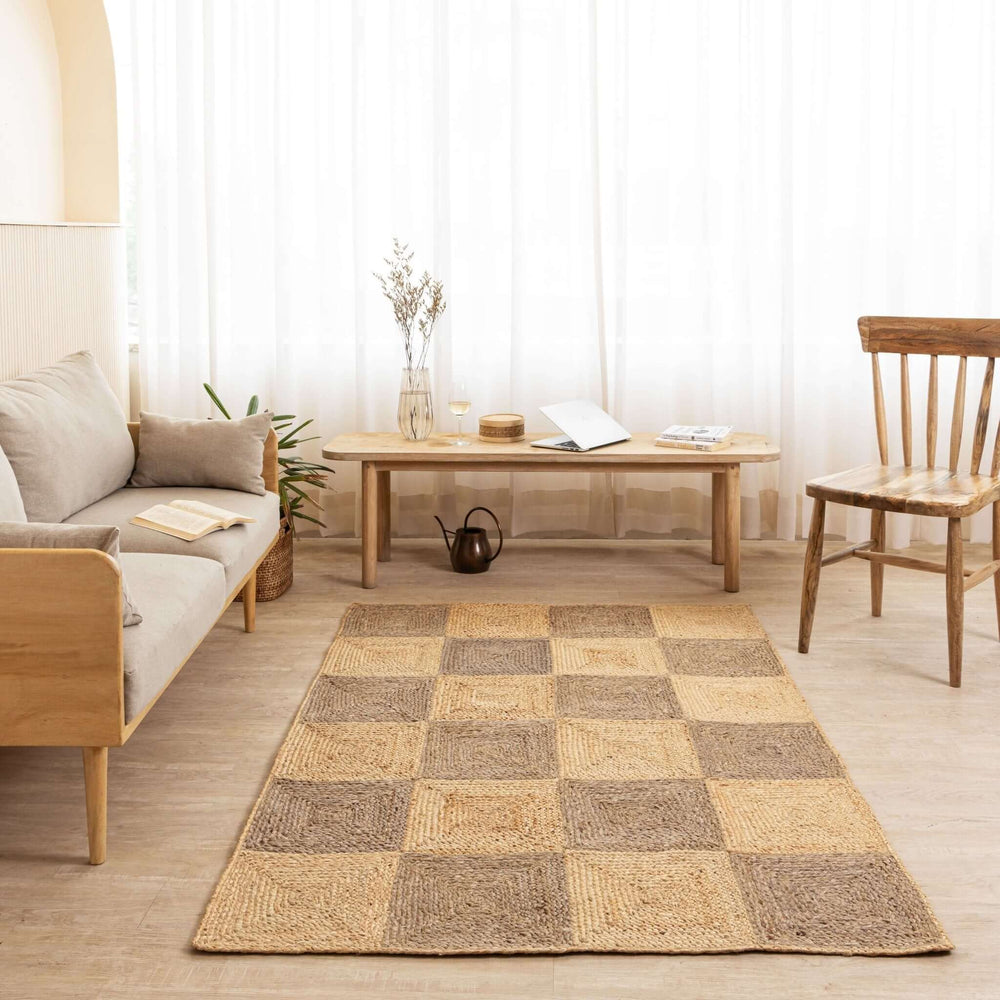 Handcrafted Hemp Checkered Rug - Rustic Two - Tone Elegance - Gahlot International