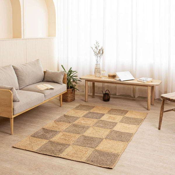 Handcrafted Hemp Checkered Rug - Rustic Two - Tone Elegance - Gahlot International