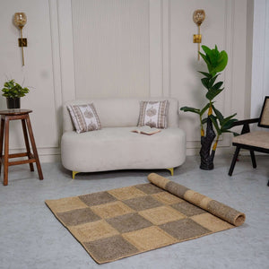 Handcrafted Hemp Checkered Rug - Rustic Two - Tone Elegance - Gahlot International