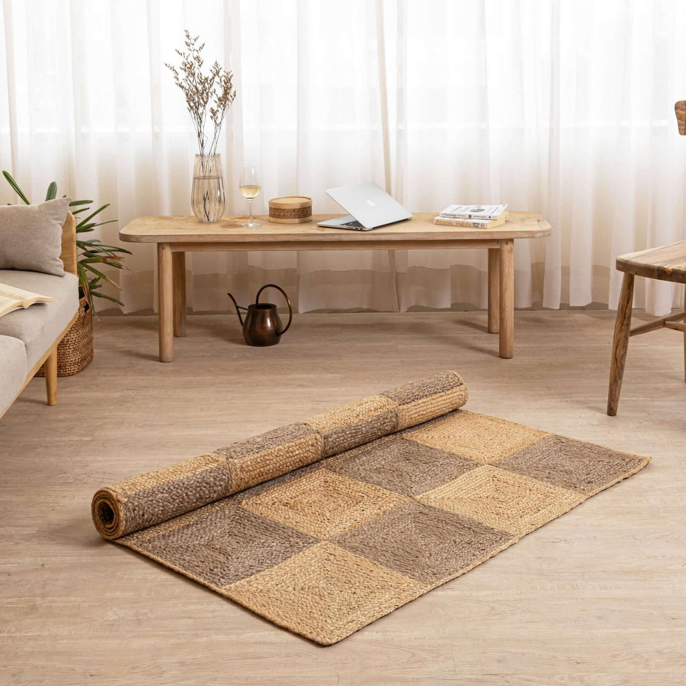 Handcrafted Hemp Checkered Rug - Rustic Two - Tone Elegance - Gahlot International