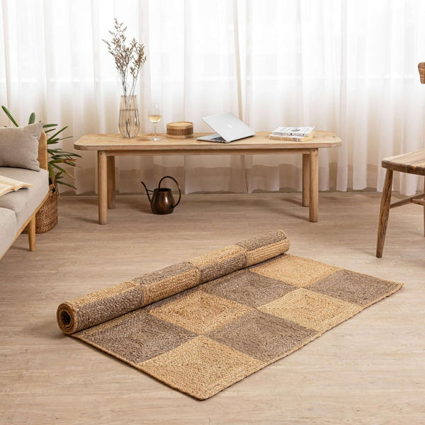 Handcrafted Hemp Checkered Rug - Rustic Two - Tone Elegance - Gahlot International