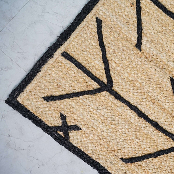 Handcrafted Hemp Chevron Pattern Accent Rug ¬ Natural & Black - Gahlot International