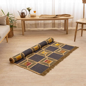 Handcrafted Jute - Wool Rug by Rugzcraft ¬ Geometric Design in Earthy Tones - Gahlot International