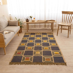 Handcrafted Jute - Wool Rug by Rugzcraft ¬ Geometric Design in Earthy Tones - Gahlot International