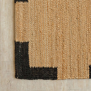 Handcrafted Natural Hemp Rug with Bold Black Accents - Modern Minimalist Design - Gahlot International
