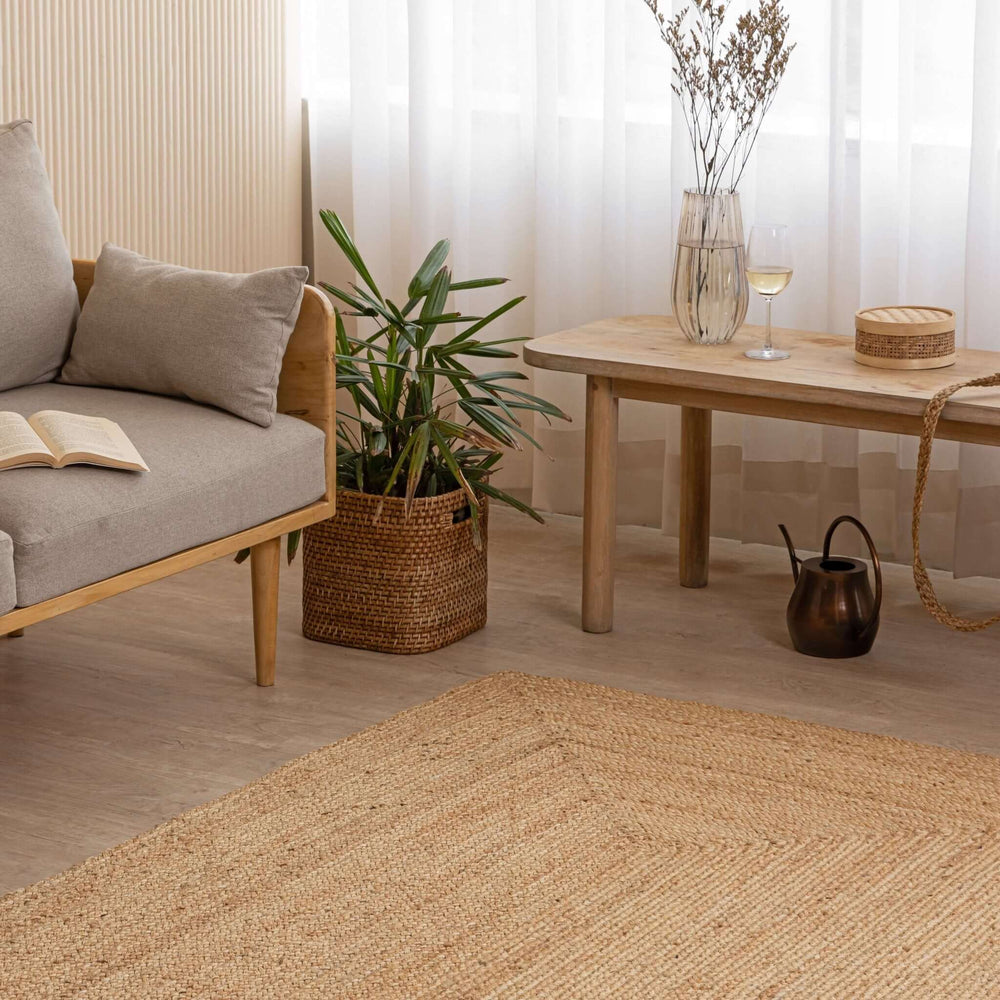 Handcrafted Natural Hemp Rug with Subtle Textured Design - Rustic Elegance - Gahlot International