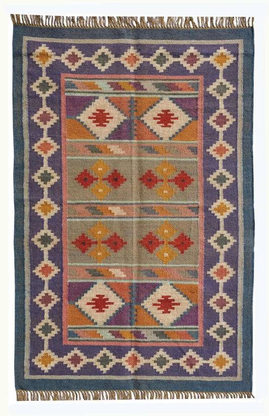 Handcrafted Wool Jute Kilim Rug - Traditional Elegance