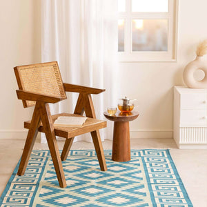 Handmade 100% Cotton Kilim - Inspired Blue Geometric Flatweave Rug - Gahlot International