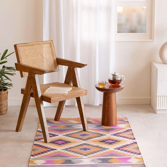 Handmade 100% Cotton Kilim - Inspired Geometric Flatweave Rug - Gahlot International