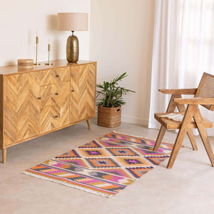 Handmade 100% Cotton Kilim - Inspired Geometric Flatweave Rug - Gahlot International