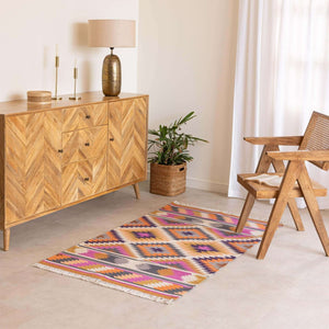Handmade 100% Cotton Kilim - Inspired Geometric Flatweave Rug - Gahlot International