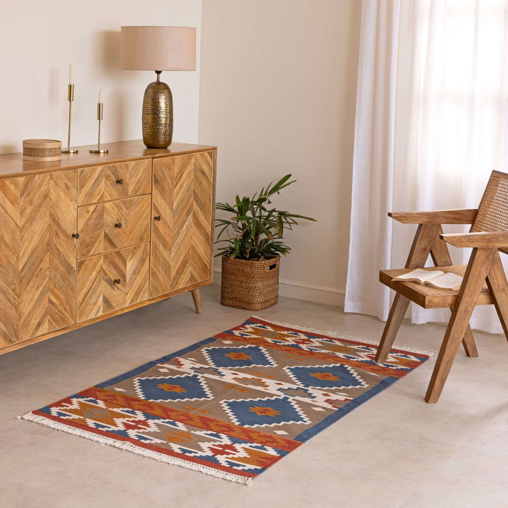 Handmade 100% Cotton Traditional Geometric Flatweave Rug - Gahlot International
