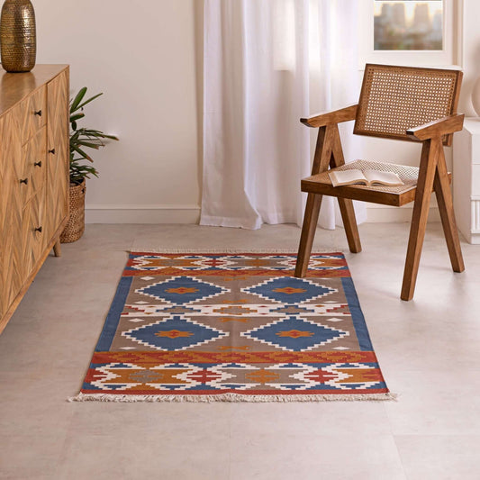 Handmade 100% Cotton Traditional Geometric Flatweave Rug - Gahlot International