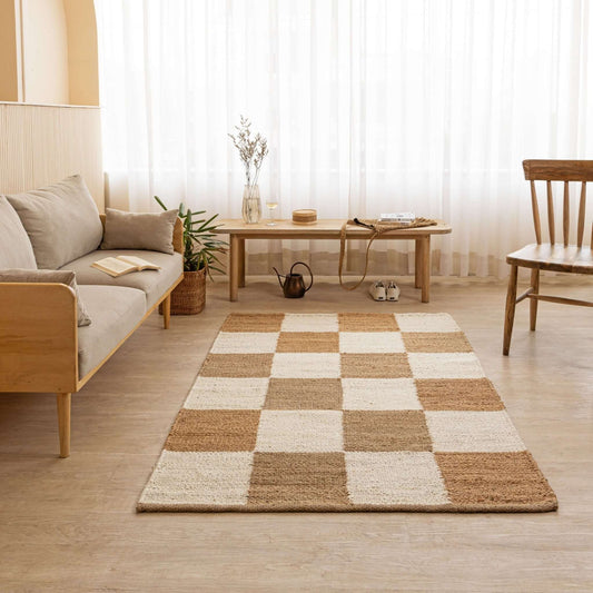 Handwoven Checkered Hemp Rug - Classic Two - Tone Design - Gahlot International