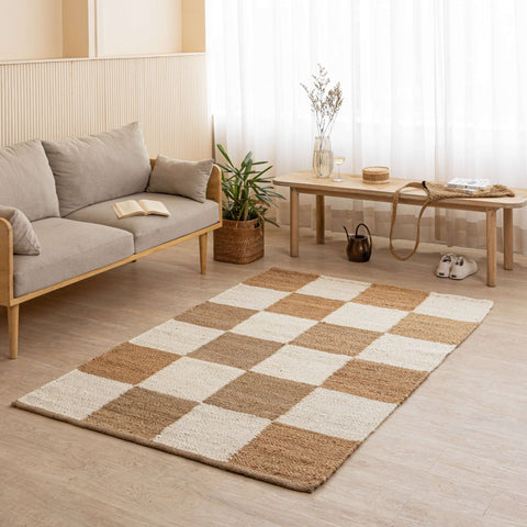 Handwoven Checkered Hemp Rug - Classic Two - Tone Design - Gahlot International