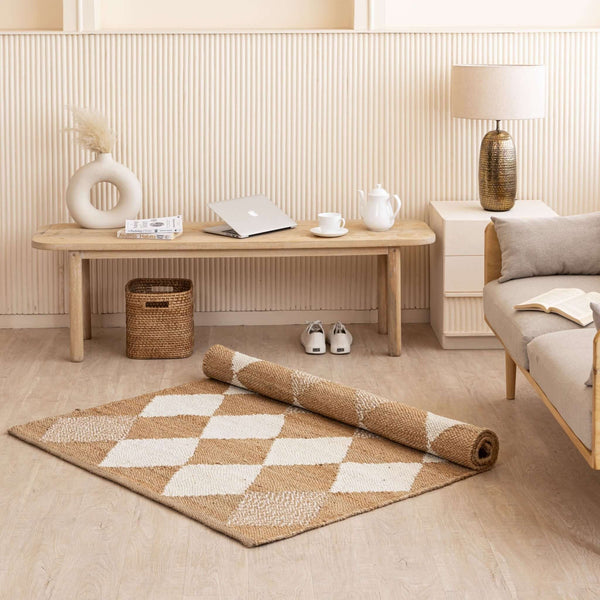 Handwoven Diamond - Checkered Hemp Rug - Natural Elegance with a Geometric Twist - Gahlot International