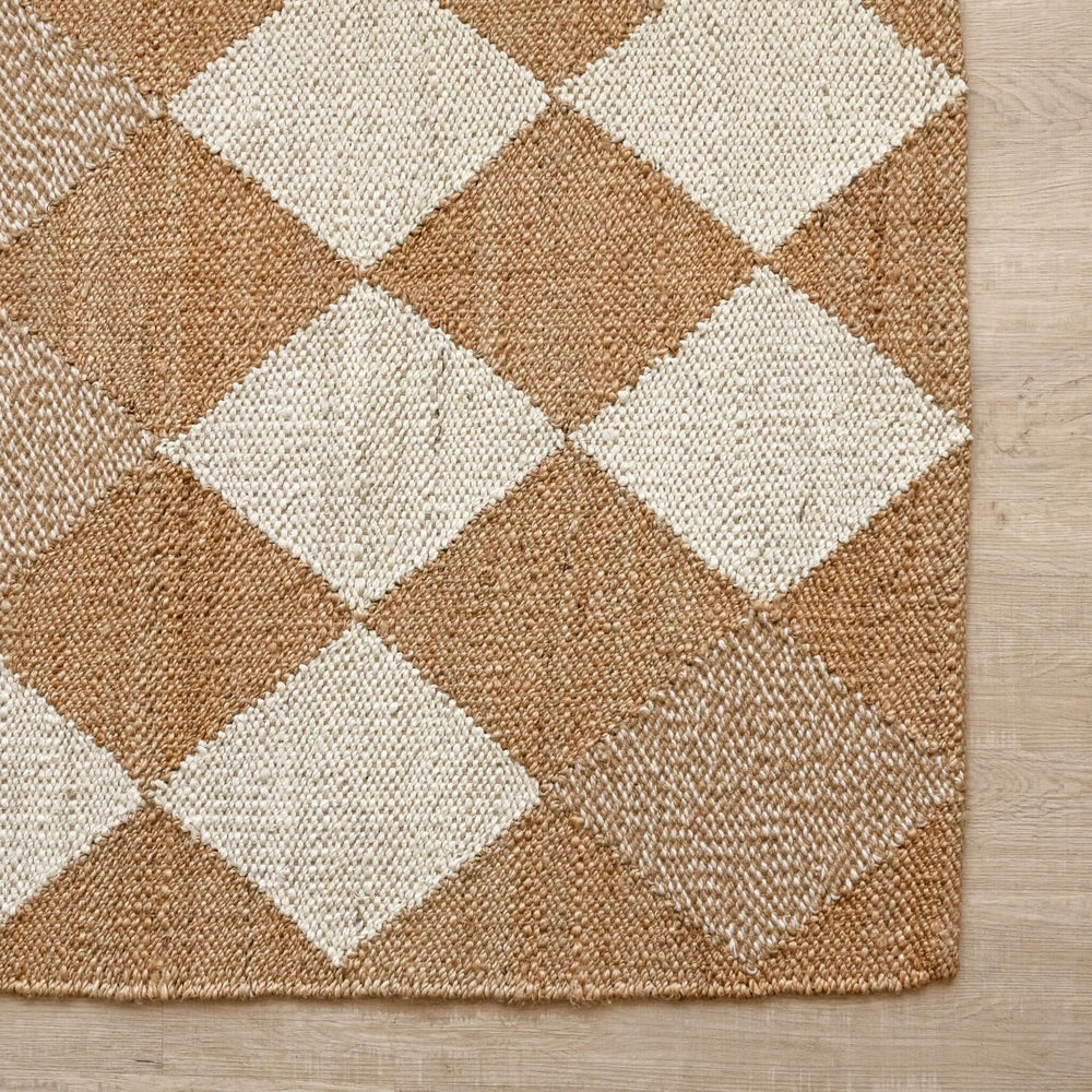 Handwoven Diamond - Checkered Hemp Rug - Natural Elegance with a Geometric Twist - Gahlot Ftternational