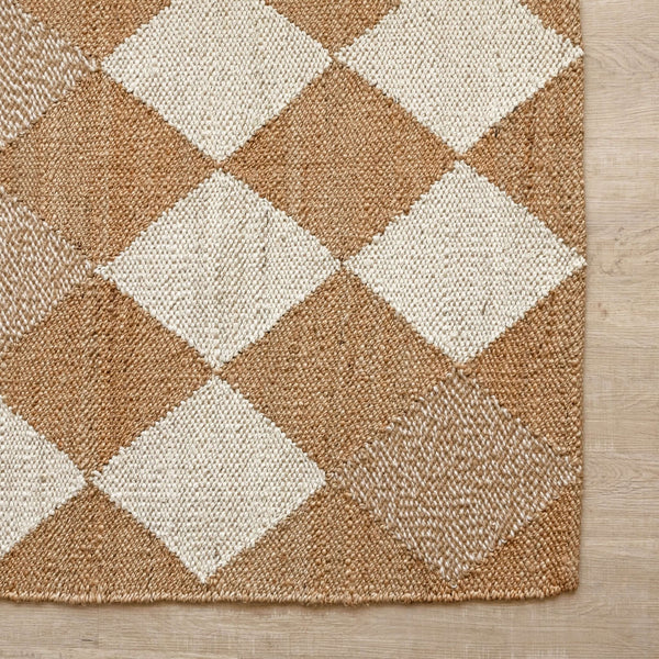 Handwoven Diamond - Checkered Hemp Rug - Natural Elegance with a Geometric Twist - Gahlot Ftternational