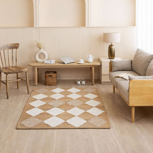 Handwoven Diamond - Checkered Hemp Rug - Natural Elegance with a Geometric Twist - Gahlot International