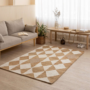 Handwoven Geometric Diamond Hemp Rug - Natural Elegance - Gahlot International