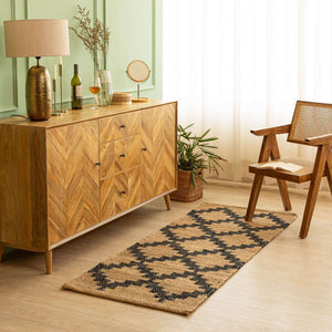 Handwoven Geometric Pattern Hemp Runner Rug - Natural Elegance - Gahlot International
