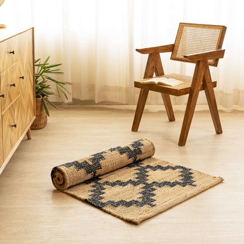 Handwoven Geometric Pattern Hemp Runner Rug - Natural Elegance - Gahlot International