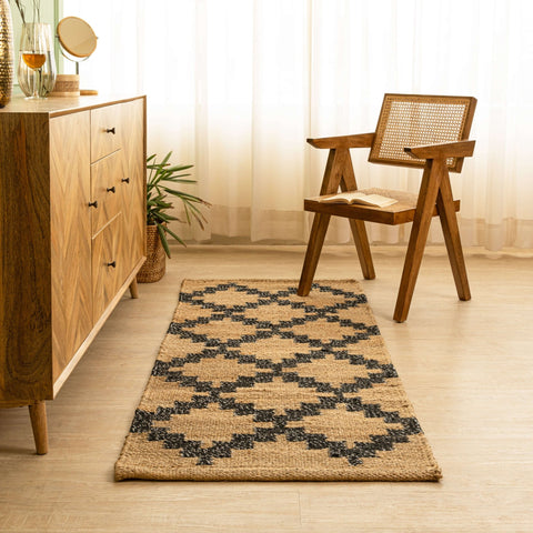 Handwoven Geometric Pattern Hemp Runner Rug - Natural Elegance - Gahlot International