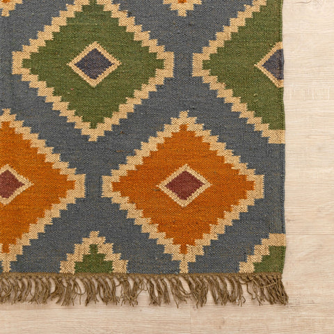 Handwoven Geometric Wool - Jute Area Rug - Bohemian Charm in Earth Tones - Gahlot International