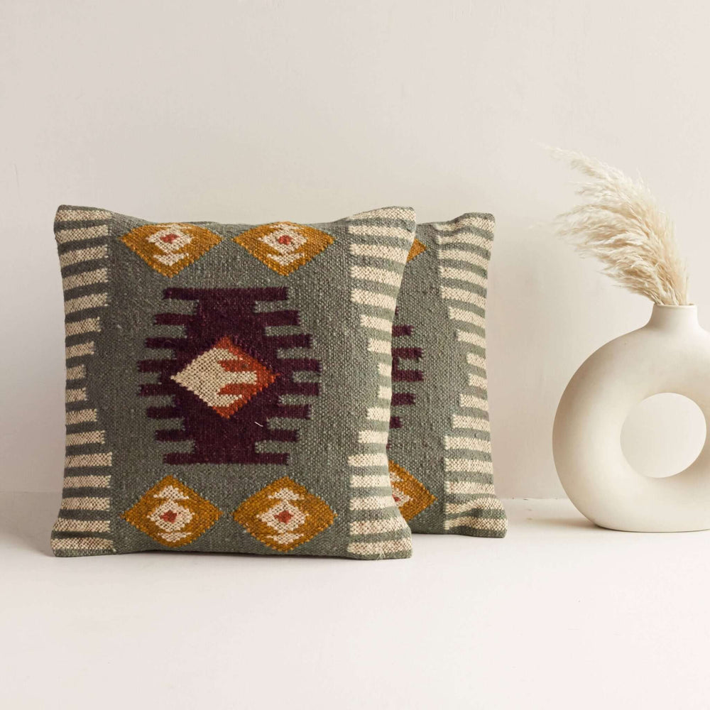 Handwoven Geometric Wool Jute Cushion Covers - Gahlot International