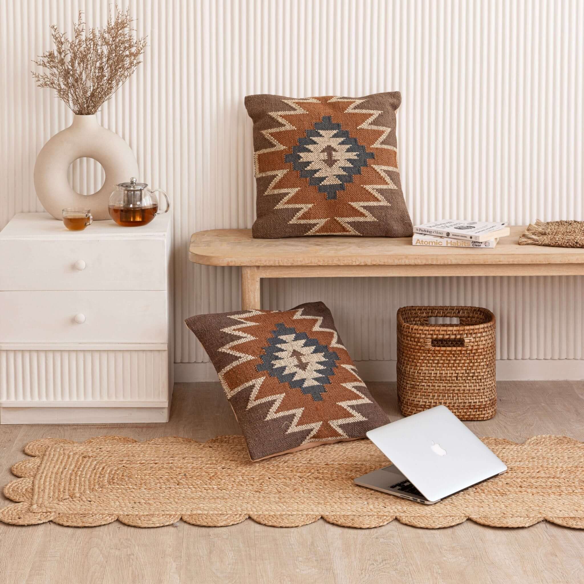 Handwoven Geometric Wool Jute Cushion Covers - Gahlot International