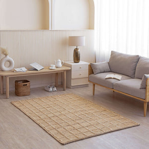 Handwoven Grid Pattern Hemp Rug - Natural Minimalism - Gahlot International