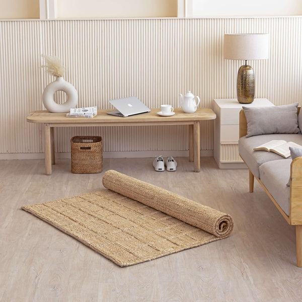 Handwoven Grid Pattern Hemp Rug - Natural Minimalism - Gahlot International