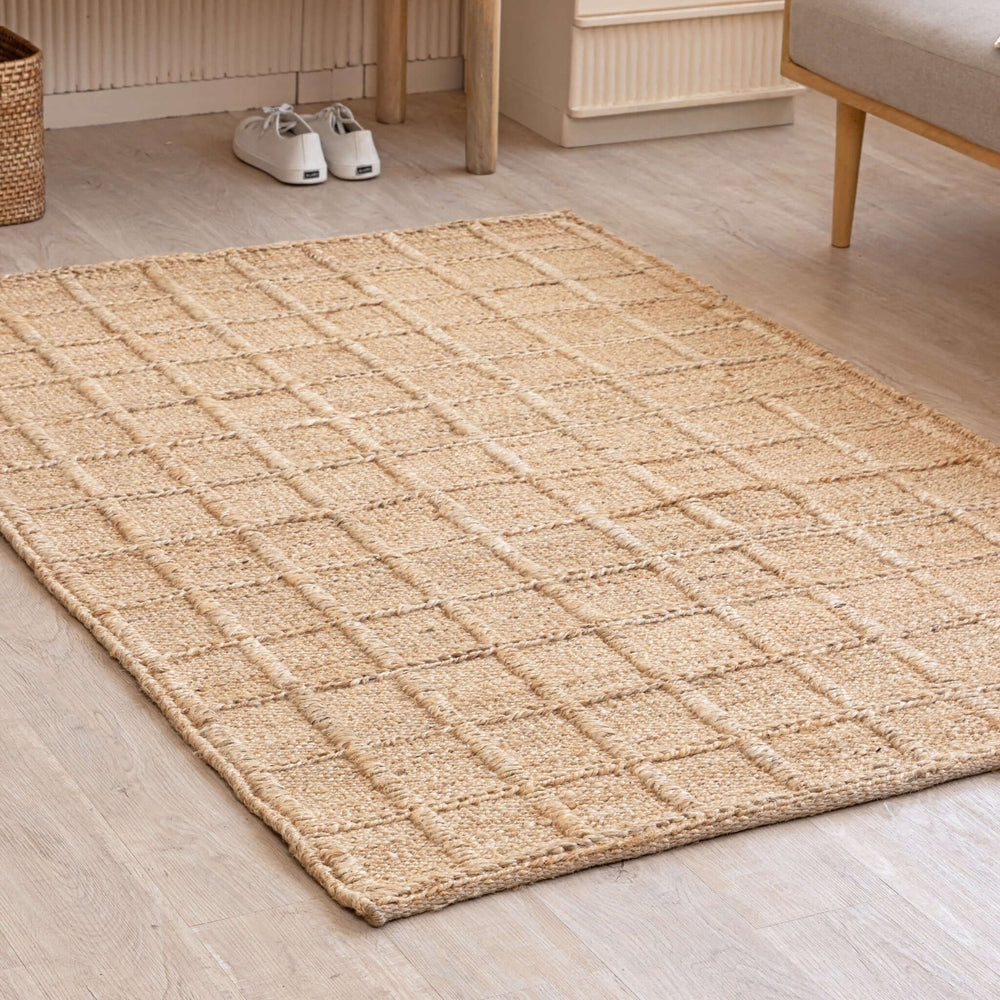 Handwoven Grid Pattern Hemp Rug - Natural Minimalism - Gahlot International
