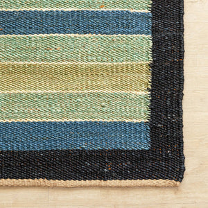 Handwoven Hemp Runner Rug with Coastal Stripe Design - Flatweave in Blue and Green Tones - Gahlot International