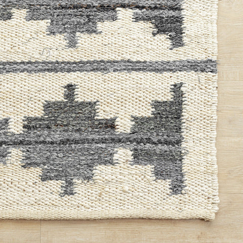 Handwoven Hemp Runner Rug with Geometric Tribal Design - Neutral Tones Flatweave - Gahlot International