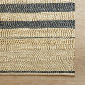 Handwoven Hemp Runner Rug with Striped Accents - Coastal Minimalist Flatweave - Gahlot International