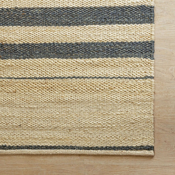 Handwoven Hemp Runner Rug with Striped Accents - Coastal Minimalist Flatweave - Gahlot International