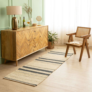 Handwoven Hemp Runner Rug with Striped Accents - Coastal Minimalist Flatweave - Gahlot International