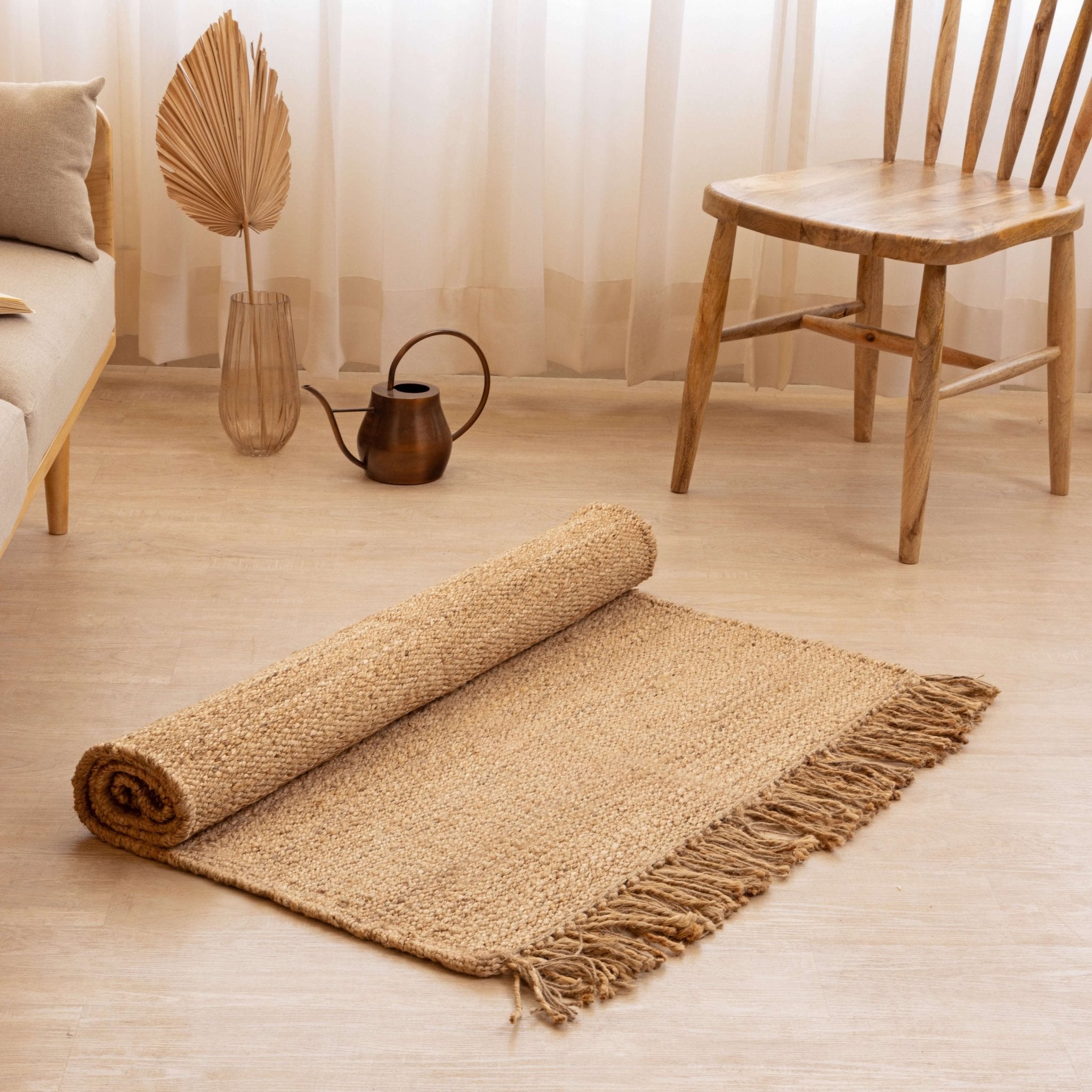 Handwoven Natural Hemp Area Rug with Fringe - Rustic Charm - Gahlot International