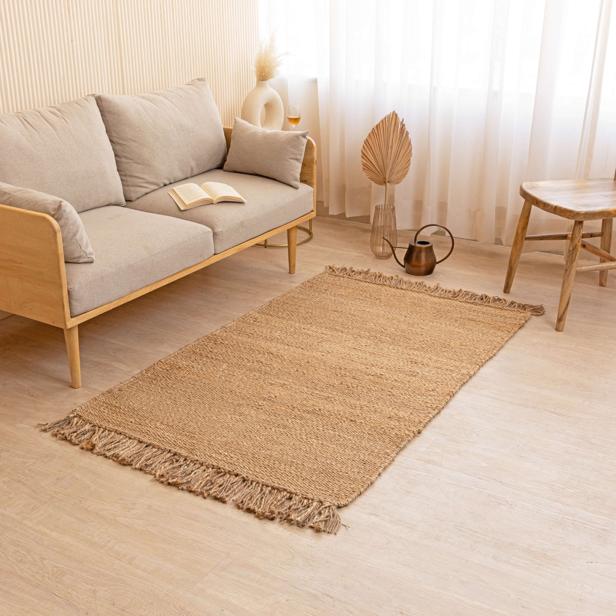 Handwoven Natural Hemp Area Rug with Fringe - Rustic Charm - Gahlot International