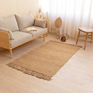 Handwoven Natural Hemp Area Rug with Fringe - Rustic Charm - Gahlot International