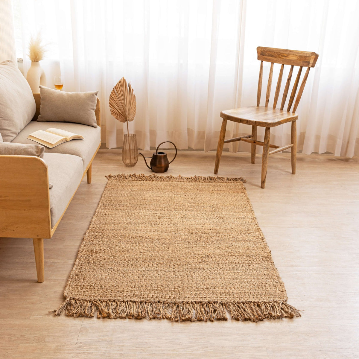 Handwoven Natural Hemp Area Rug with Fringe - Rustic Charm - Gahlot International