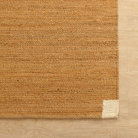 Handwoven Natural Hemp Rug with Subtle White Corner Accents - Minimalist Flatweave - Gahlot International