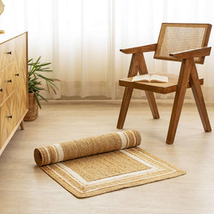 Handwoven Natural Hemp Runner Rug with Bordered Accents - Eco - Friendly Flatweave Design - Gahlot International