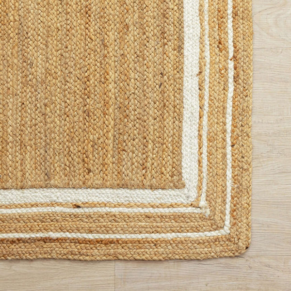 Handwoven Natural Hemp Runner Rug with Bordered Accents - Eco - Friendly Flatweave Design - Gahlot International