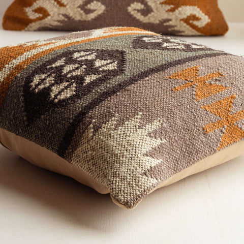 Handwoven Wool - Jute Cushion Covers - Ethnic Aztec Design, Rustic Bohemian Style - Gahlot International