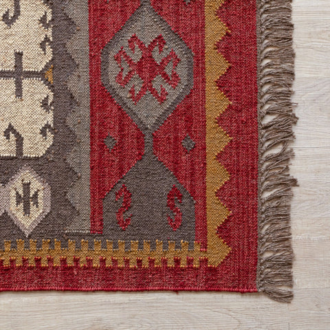 Handwoven Wool - Jute Ethnic Kilim Rug - Vintage Geometric Design - Gahlot International